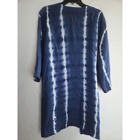 Chico's Indigo Blue & White Tie Dye 100% Linen Open Cardigan/Kimono size 3P/18P - Picture 3 of 9